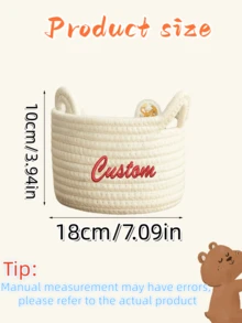 Personalized Woven Storage Basket, Customizable Name - Embroidered Rope Woven Storage Rack, Suitable For Nursery, Home Decor, Newborn Gift - Multicolor - View 3