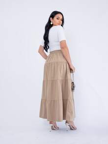 Mavie Long Layered A-Line Twill Skirt With Buttons - 米色 - 查看 2