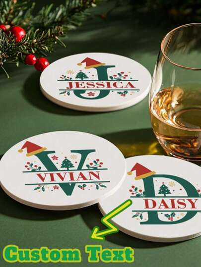 وسادة سيراميكية ماصة بشكل قبعة عيد الميلاد مع اسم مخصص، وسادة مقاومة للحرارة لأكواب المشروبات والشاي والقهوة، ديكور المنزل والمطعم، هدية عيد الميلاد الأساسية، ديكور عيد الميلاد، مناسبة للمشروبات والشاي والقهوة، ديكور المنزل والمطعم