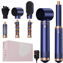5-In-1 Multi-Functional Heat Styling Brush & Curling Iron | 3 Temp Settings & 5 Interchangeable Heads For Curls, Waves, Smoothing | Back To School Essentials , Travel Gift Set (Elegant Blue Gold/White Gold/Black Gold Design) Suitable For All Hair Types - US A Type Plug(110-127V) - View 13