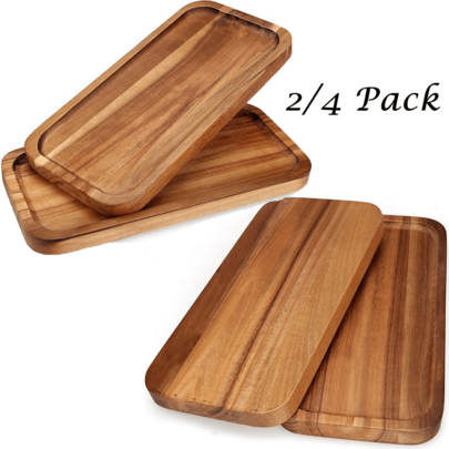2/4 Pack Acacia Wood Serving Trays, Wooden Mini Charcuterie Boards, Rectangle Small Cheese Board, Wooden Serving Platters For Home Decor, Food, Cheese, Fruit, Vegetables, Charcuterie, Appetizer Serving Tray.