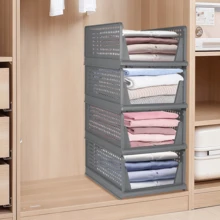 Organizador de armario, 3/4/5 piezas, cajas de almacenamiento de plástico, plegables y apilables, bandeja organizadora deslizante para ropa, pantalones, dormitorio, vestidor