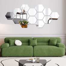 12pcs Hexagon Acrylic Gold Wall Mirror Stickers, Modern Geometric Wall Decor, Easy To Clean, Suitable For Living Room, Bedroom, Home Art Bedroom Living Room Wall Decoration - Multicolor - View 6