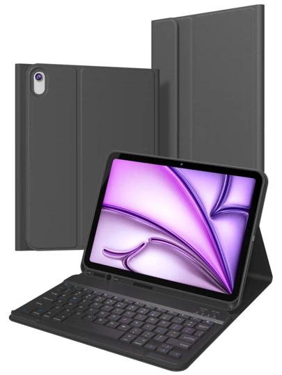 This Keyboard Case Is Compatible With IPad (A16) 11th Gen, 10th Gen, 7th/8th/9th Gen, IPad Air 4th/5th Gen/(M2) 2024/(M3) 2025, IPad Pro 11-Inch (2018/2020/2021/2022). It Is Made Of PU Leather Material, With A Detachable Wireless Keyboard, 150mAh Battery, And Built-In Apple Pencil Storage Slot. Color: Black.