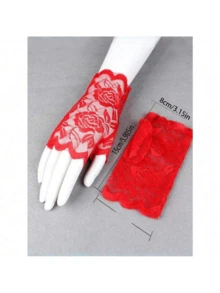 1 Pair Of Sexy Solid Lace Gloves For Christmas And Valentine's Day