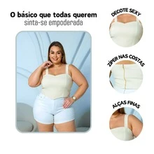 PLUS SIZE BENGALINE CROPPED TOP WITH STRAP AND POINT DETAIL - 奶油色 - 查看 3