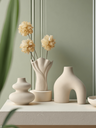 3 PiecesCeramic Vase Set With Fresh Style, Artistic Vibe And Unique Design, Suitable For Decorative Display On Shelves In Living Rooms, Foyers And Libraries, Water-Holdable For Fresh Flower Arrangement