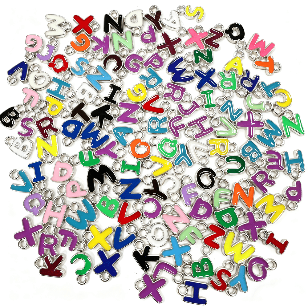 100/50 قطعة سبيكة زنك مطلية بالمينا - قلادة حرف الأبجدية من A إلى Z، مناسبة لصنع المجوهرات DIY، سوار وقلادة هدايا - ذهبي أو فضي