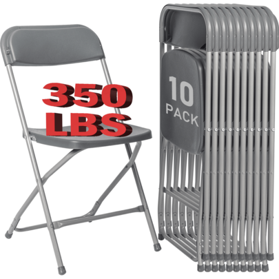 10 PACK White/Black/Grey Foldable Plastic Chair | Folding & Stackable | 350 Lbs Capacity Steel Frame Seats For Indoor Outdoor | Commercial Use Events Wedding Party Events Bulk Picnic Kitchen Dining