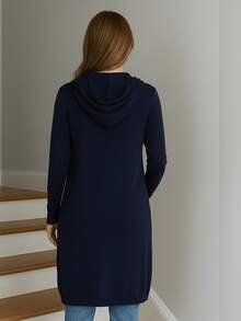 Cardigan largo Tejido de punto mujer - Azul Marino - Ver 2