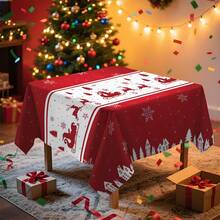 1 件圣诞麋鹿图案桌布，红白色背景防滑涤纶桌布，适用于厨房、烧烤、野餐、派对、圣诞装饰 - 彩色 - 查看 14