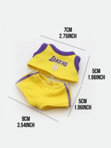 怪兽毛绒湖人队8号球衣短裤娃娃套装，可爱运动装，撞色设计，热门球迷/收藏品，热销展示/礼品，正宗运动风格，篮球赛季必备，展现球队精神，时尚娃娃装 - 黃色8號 - 查看 3