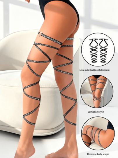 1pc Sexy Women's Sparkling Criss Cross Leg Decor Sexy Lingerie Accessory, Elastic Leg Chain Accessories Sexy Crisscross Elastic Strap Leg Chain, Personalized Multi-Layer Thigh Chain, Black Elastic Strap Leg Jewelry With Sexy Harajuku Style And Y2K Vibe