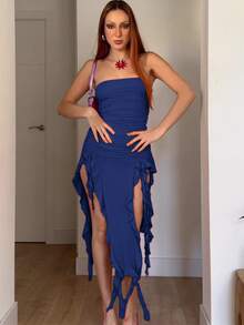 Women Midi Dresses - Navy Blue - View 4