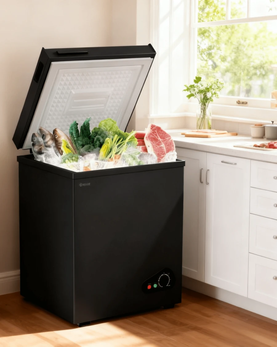7.0 Cu Ft Deep Freezer With Removable Storage Basket, Black Top Open Door Freezer With 7 Level Adjustable Temperature,7.6-6.8°F - US B Type Plug(110-127V) - View 1