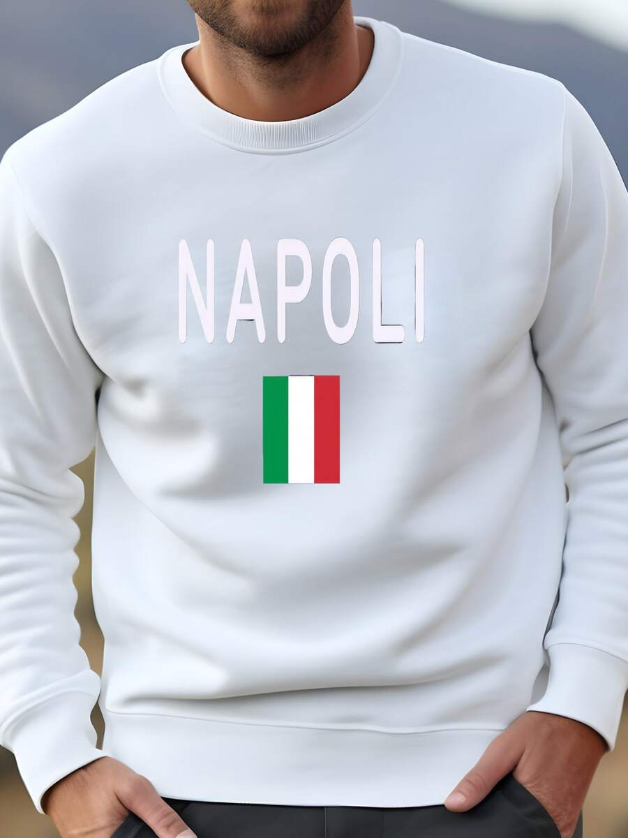 Mens Napoli Sweatshirt, Italy Trip Sweater, Italian Flag Pullover, Italia Travel Crewneck, Naples City Pride Hoodie, Souvenir Gift Sweatshirt - 白色 - 查看 1