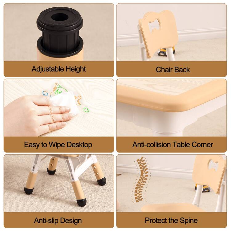 PtioHavn Juego De Mesa y Silla para Niños, Mesa Graffiti con 4 Sillas (Altura Ajustable), Diseño Antideslizante, Juego Multifuncional De Mesa y Silla De Actividades para Niños De 2-10 Años - Maple - Añade 4