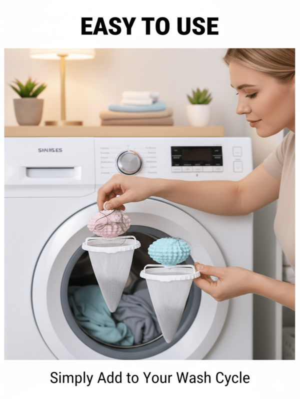 2 Packs Hair & Lint Trapper Laundry Balls – Polyester Fiber Pet Hair Catcher For Washing Machines | Anti-Pilling & Fabric Fuzz Collector For Blankets, Sweaters & Delicates
