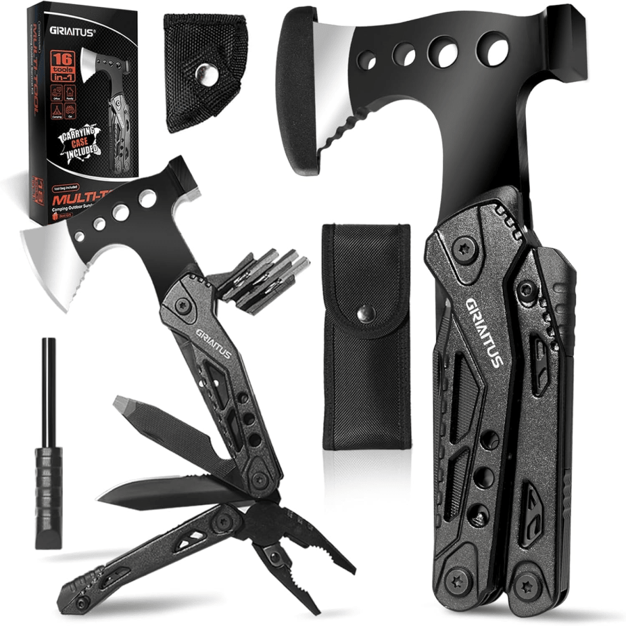 Multitool Accessories Gifts For Men Dad 16 In 1 Upgraded Multi Tool Survival Gear With Axe Hammer Pliers Saw Screw...