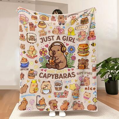 Capybara Pattern Fleece Blanket, Suitable For Adults And Animal Lovers, Made Of Flannel, Soft And Comfortable, Warm And Fluffy, Applicable For Sofa, Bed, Travel, Living Room, Home Decor