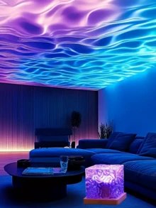1pc 16-Color Aurora Wave Projection Night Light With Remote Control, Christmas Decor, Room Decor, Square Aurora Light, Ceiling Projector, Wave Cube Light, Suitable For Bedroom, Hallway, Bathroom, Flame Ambiance Bedside Lamp - Multicolor - View 4