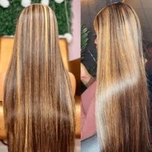 NATAN 渐变色波波头假发，真人发，4/27 高光蜂蜜金蕾丝前波波头假发，真人发，无胶假发，真人发，预先拔毛，预先剪裁，13x4 高清蕾丝前假发，女士真人发，高光渐变色过渡，即戴即走，非常适合初学者。