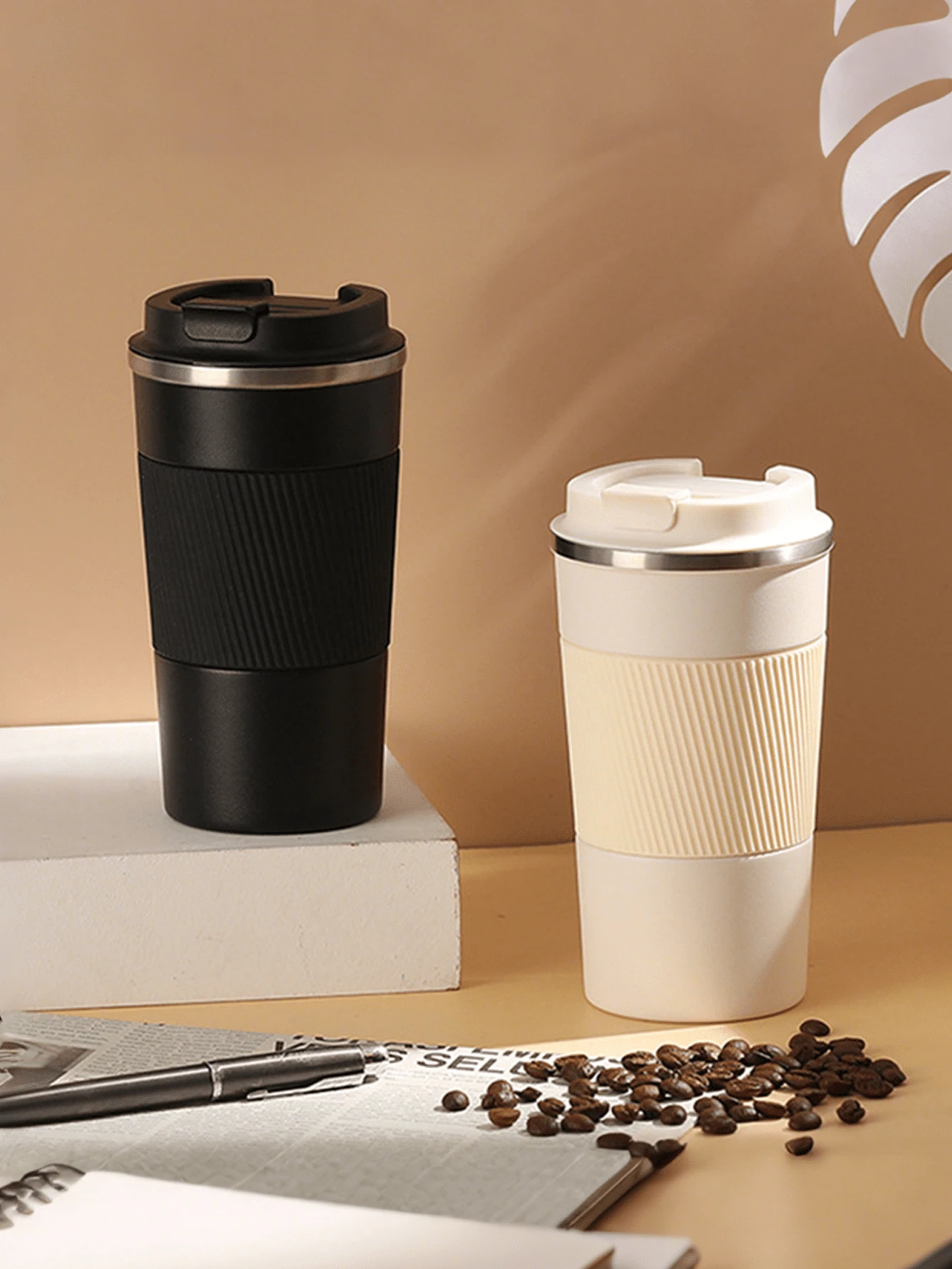 510ml 不锈钢真空隔热旅行杯，双层防滑咖啡杯，带防漏盖，便携式办公室学校车载杯，持久冷热饮瓶，多色可重复使用水瓶，适用于家庭、户外、通勤 - 彩色 - 查看 1