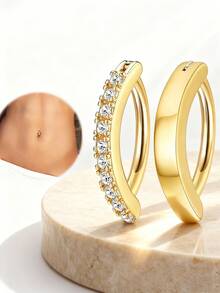 2件套女士性感时尚C形立方氧化锆长款肚脐环套装，闪亮多款式穿刺饰品，适合派对、夏季露脐上衣搭配以及个性化造型。