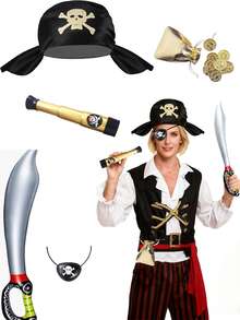 5pcs/Set Carnival Halloween Pirate Skull Bandana, Hat, Inflatable Telescope, Pirate Headscarf, Halloween Costume Accessories - Multicolor - View 2
