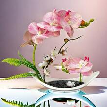 仿真蝴蝶兰盆栽室内摆件永生花盆栽假兰花盆栽兰花盆栽摆件花艺客厅桌面家居酒店办公室饭店室内摆件免维护 - 彩色 - 查看 12