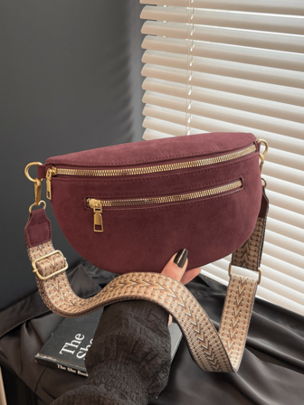 1pc, Joker Fashion, And Niche Design, Ladies' One-Piece Chest Bag, Solid Color Fabric, Hardware And Multi-Layer Decoration, Adjustable Shoulder Strap, Multi-Color Optional Crescent Bag, Suitable For Ladies' Daily Commuting And Shopping.