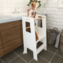 Velacasa Kids Standing Tower, Child Kitchen Step Stool Toddler Wood Stepping Stool - Children's Montessori Stool - Adjustable Height, Ideal Kids Kitchen Step Stool For Learning New Skills, White 16.45"D X 17.63"W X 35.82"H - mặc định - Xem 8