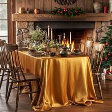 1pc Elegant Dark Green Satin Christmas Tablecloth, Rectangular Washable Reusable Tablecloth With High-Quality Polyester Satin Texture, Suitable For Weddings, Birthdays, Restaurants, Home Gatherings, Outdoor Parties, Christmas Party Table Covers - 墨綠色 - 查看 3