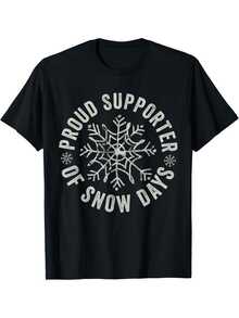 T-shirt de Noël amusant pour professeur - Fier de soutenir les jours de neige, t-shirt à manches courtes décontracté col rond, imprimé flocon de neige et crayon, convient pour toutes les saisons, cadeau de vacances pour les enseignants - Noir - Voir 1