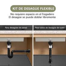 CASALIVA Kit de cespol para lavabo de baño, Desagüe anti olores para fregadero, De fácil instalación, previene obstrucciones y malos olores para uso en cocina y baño - Negro - Ver 7