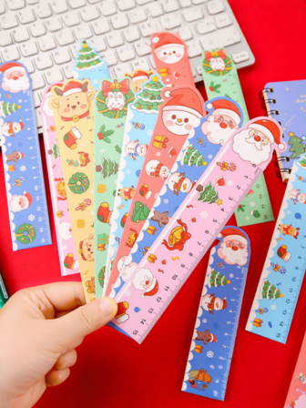 50pcs Christmas Themed Cartoon Ruler, Assorted Cute Christmas Elements Measuring Ruler, Student Creative Stationery, Christmas Holiday Small Gift Stationery Ruler