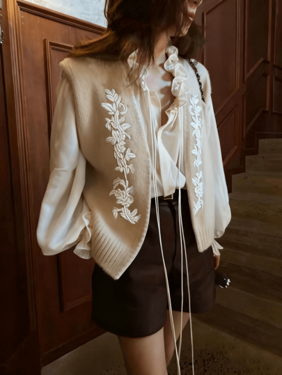 2025 Neue französische elegante Strickjacke mit Stickerei für Damen im Chic-Stil