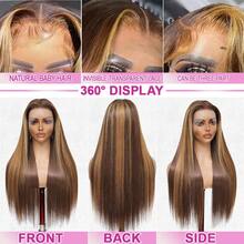 34 Zoll lange gerade Spitzenfront 4/27 Highlight Perücken aus Echthaar-Mischung, 13x4 HD transparente Spitzenfront-Mischperücken für Frauen, brasilianisches Jungfernhaar-Spitzenfront-Perücke mit 200% Dichte, vorausgerupft mit natürlicher Haaransatz und Babyhaar für Frauengebrauch