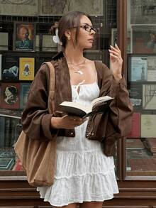 HZXVIC Women's Casual Comfortable Suede Fleece Jacket, New Autumn Collection - Coffee Brown - View 7