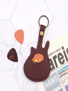 1pc Guitar Pick Holder Keychain, Personalized Guitar-Shaped Faux Leather Pick Pouch With Stitching Closure, Guitar Pick Case, Suitable For Holiday Gifts - Multicolor - View 14