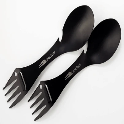 Spork Ultra Lightweight 5in1 Camping Utensil Set With Travel Bag  Spoon, Fork, Knife, Peeler, Bottle Opener &Amp; ...