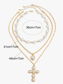 3-5件套波西米亚风镀金多层项链，仿珍珠夸张长项链，巴洛克风格仿珍珠项链，复古项链，适合派对、日常佩戴、度假，女士礼物 - 彩色 - 查看 8