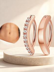 2件套女士性感时尚C形立方氧化锆长款肚脐环套装，闪亮多款式穿刺饰品，适合派对、夏季露脐上衣搭配以及个性化造型。