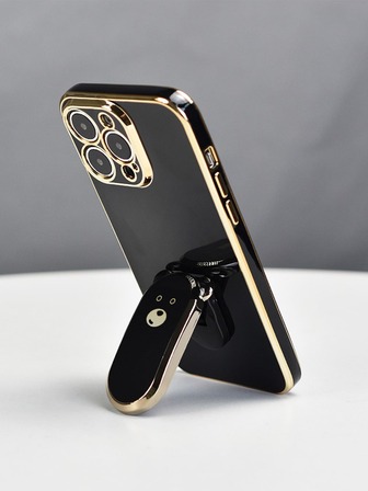1pc Electroplated Cute Bear Phone Holder, Electroplated Phone Case With Hidden Stand, Shock-Proof Ultra-Thin Protective Cover, Camera Lens Protection, Compatible With IPhone 17/6/7/8/X/XS/XR/11/12/13/14/15/16, Galaxy S9/S10/S20/S21/S22/S23/S24/S25, A03/A04/A05/A06A07/A17/A12/A13/A14/A15/A16/A21S/A22/A23/A24/A25/A31/A32/A33/A34/A35/A50/A51/A52/A53/A54/A55/A71,Note8/9/10
