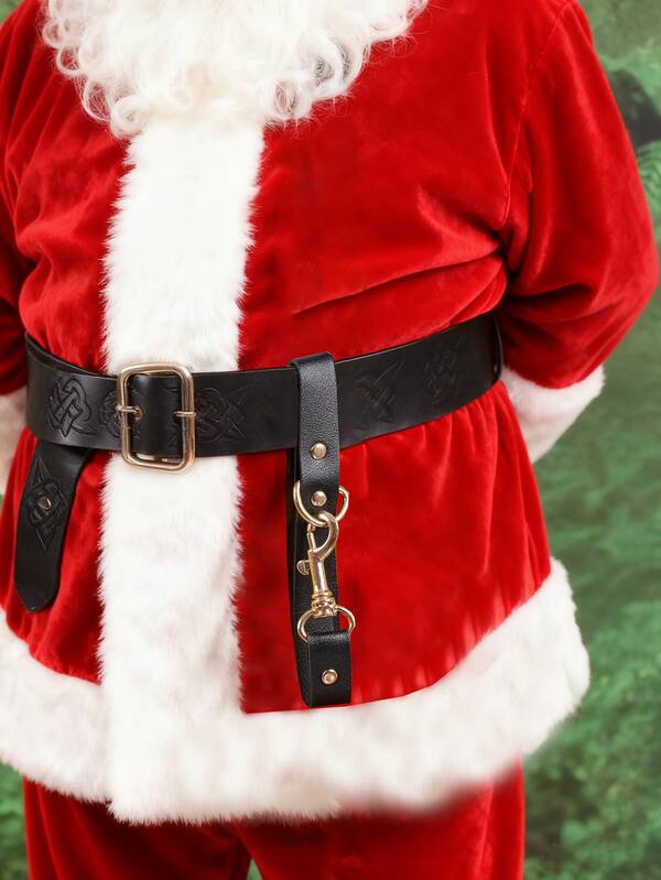 1pc Handmade Black PU Leather Key Holder With Golden Clip For Santa Suit, To Hang Bags, Mugs, Sheath And Everything Tool Loops Renaissance Larp Festivals Outdoor Christmas Cosplay Prop