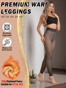 1pc 220g Women's Sexy Sheer Black Tights, Autumn/Winter Fleece Pantyhose For Business & Sexy Look,Plus Size Leggings,Warm Bottoming Pants,Bridal Lingerie(Suitable For 5-15°C) - Black - View 10