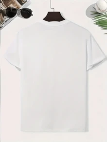 Camiseta de Cuello Redondo para Hombre Impresa de Aventura al Aire Libre, Combinación Perfecta de Paisaje Natural y Fogata, Adecuada para Entusiastas de Senderismo y Camping. - Blanco - Ver 2