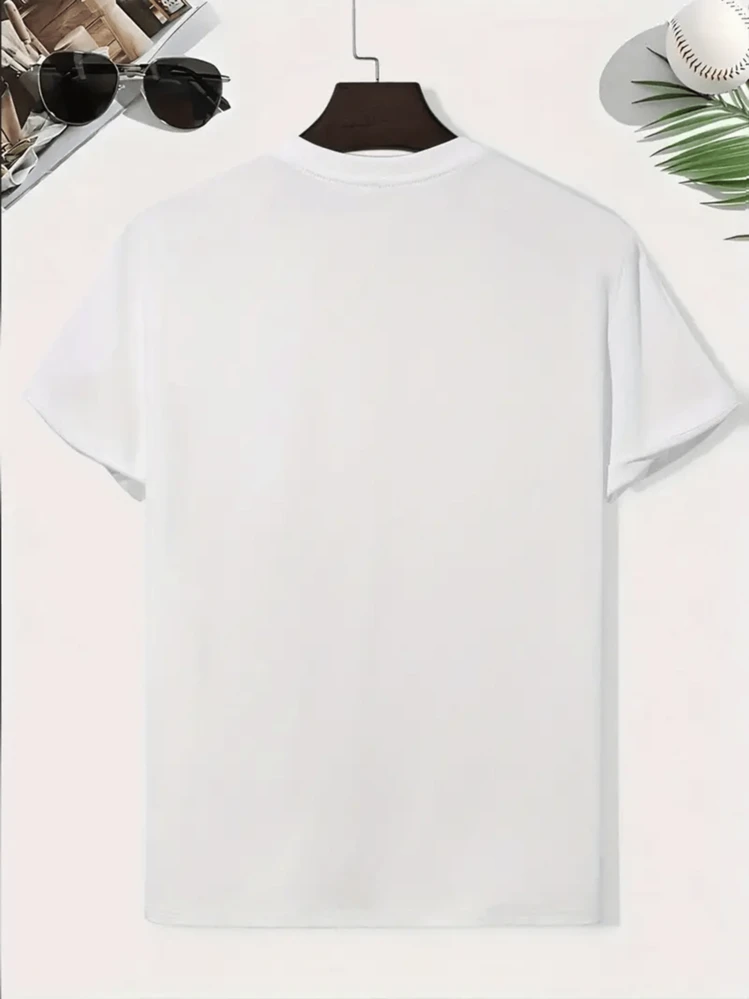 Camiseta de manga corta con estampado de letras para hombres de moda de verano - Blanco - Añade 2