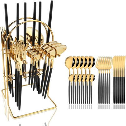 Piece Fork And Spoon Silverware Set With Stand, Stainless Steel Cutlery, Kitchen Utensils Cutlery Set, Mirror Polished ...