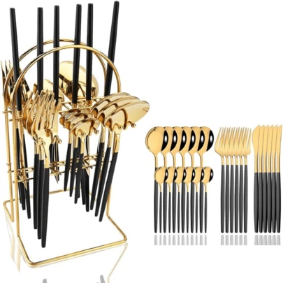 Piece Fork And Spoon Silverware Set With Stand, Stainless Steel Cutlery, Kitchen Utensils Cutlery Set, Mirror Polished ...